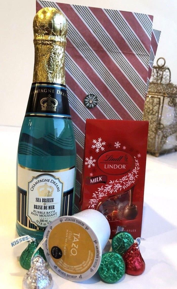 Christmas Chocolate Champagne Sea Breeze Bubble Bath Lindor Tazo Chai Tea Gift