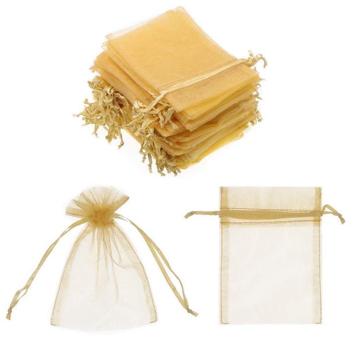 4x6 Sheer Drawstring Pouches/Gold Gift Bags, $0.15/each, New and Unused