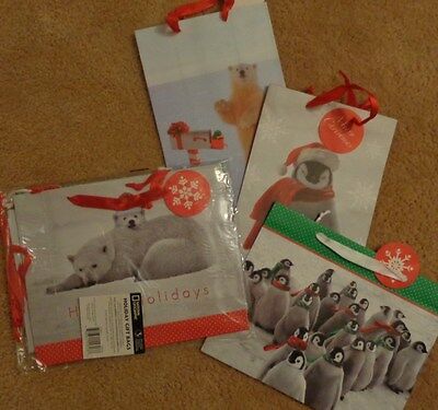 New Pack of 4 National Geographic Christmas Gift Bags & Tags Polar Bear Penguins