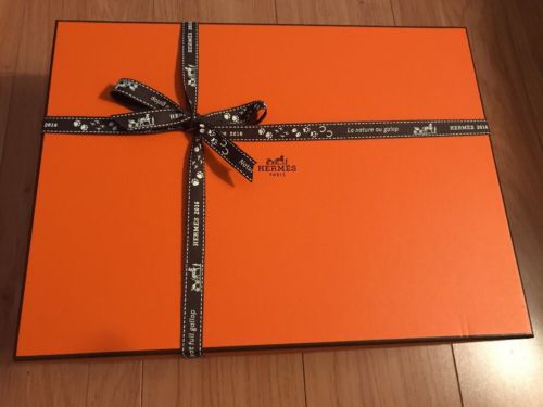 Auth Hermes Paris Orange Gift Storage Empty Tableware Box Ribbon 12x9x4