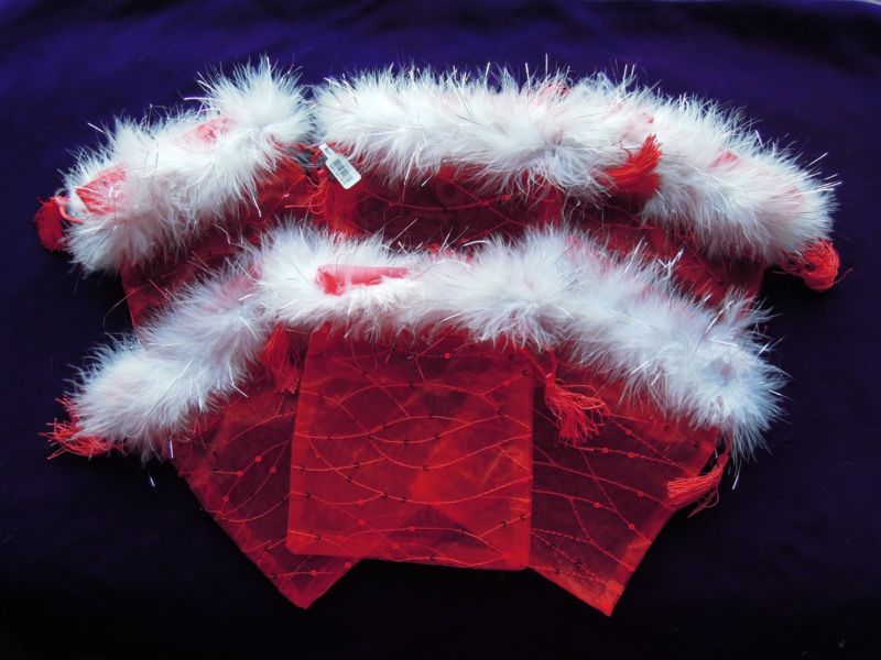 PIER 1 Red Organza Gift / Candy Bags w/ Red Sequins & White Feathers Lot of 13