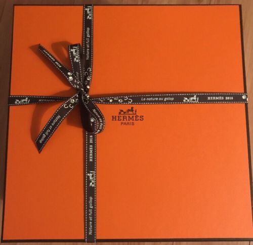 Auth Hermes Paris Empty Orange Gift Storage Tableware Ribbon Box 10.5x10.5x7