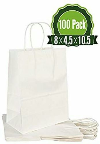 White Kraft Paper Gift Bags Bulk with Handles 100Pc [ Ideal for Shopping,...