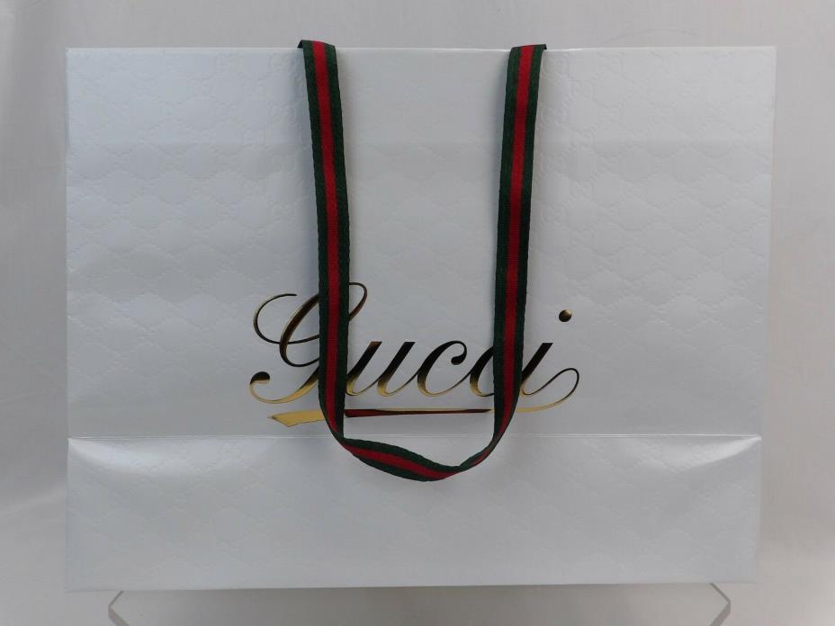 GUCCI WHITE GLOSSY PAPER SHOPPING GIFT BAG FOR SHOES SANDALS FLATS 14x10.5x6