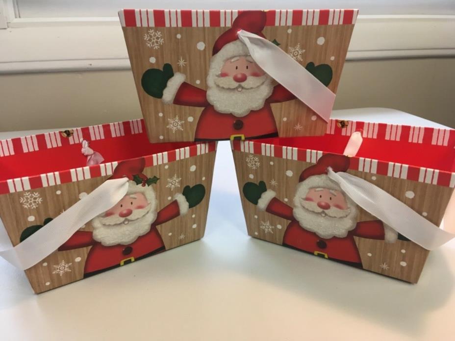 Santa Clause Small Gift Boxes with Ribbon Containers - Set of 3