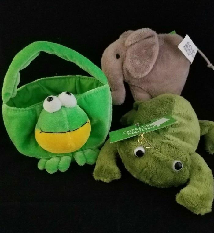 Elephant - Frogs Plush Gift Card Holders & Basket From Target - Set of 3 - NEW!!