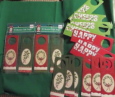 NWT 2 pgks. of  4 Bottle Gift Tags for Christmas +12 new out of package tags