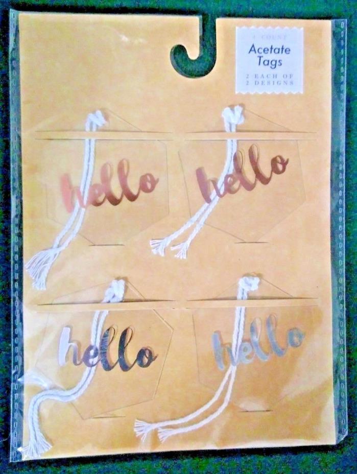 Acetate Hello Tags by Made For Retail 14 Sheets,4 tags/Sheet NEW(56 tags)(CR035)
