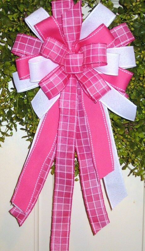 PINK PLAID BOW use on GRAPEVINE BASKET, WREATH, GARLAND, LANTERN any Decor # 40