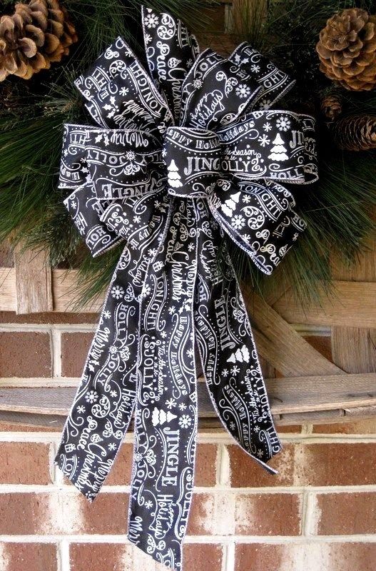 CHRISTMAS BOW CHALKBOARD BLACK & WHITE WIRED RIBBON for WREAThH GARLAND  # 56 cr