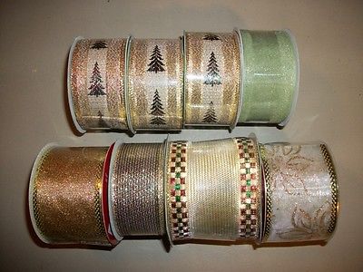 8 rolls: Premium wide/fancy Christmas gift wrapping/decor ribbon/gold/red/green*