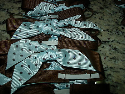PRETTY LG. POLKA DOT RIBBON BOWS FOR PACKAGING-LOT OF 20---BLUE & BROWN---#8Y4