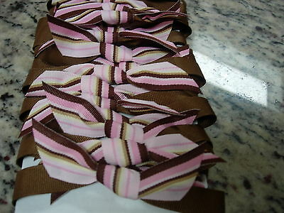 PRETTY LG. STRIPE RIBBON BOWS FOR PACKAGING-LOT OF 20---PINK & BROWN---#6Y4