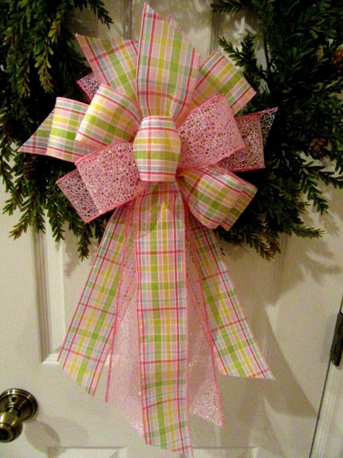 SPRING WREATH BOW BABY SHOWER BOW PINK EASTER BOW POST MAILBOX ITS A GIRL BOW