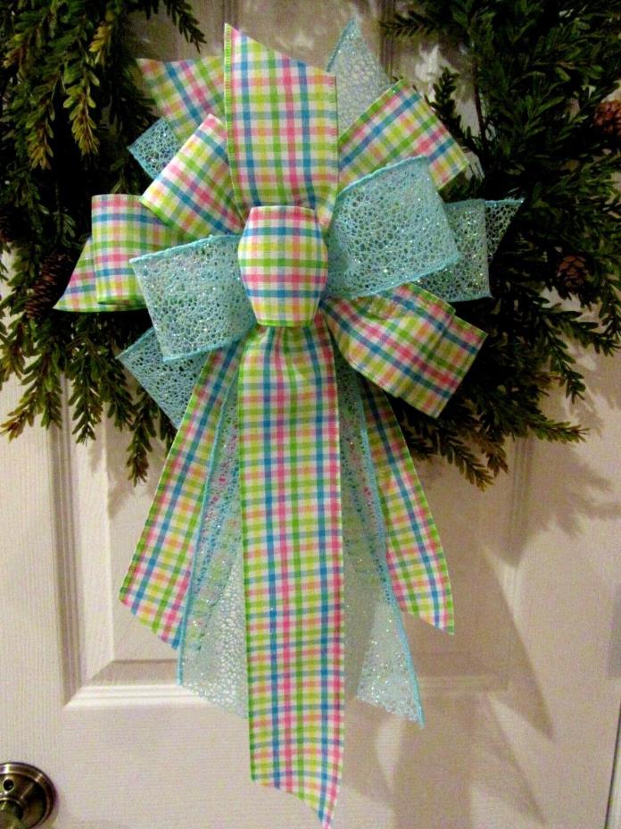 SPRING WREATH BOW BABY SHOWER BOW BLUE EASTER BOW POST MAILBOX ITS A BOY BOW