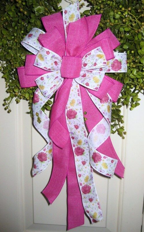FLORAL WIRED BOW for GRAPEVINE DOOR WREATH, LANTERN any Decor  # 8 rb