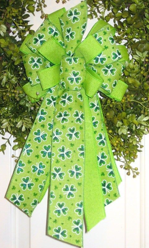 SHAMROCK WIRED BOW for GRAPEVINE DOOR WREATH, LANTERN any Decor  # 22
