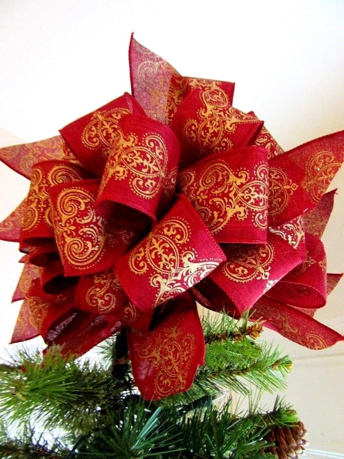 CHRISTMAS BOW~TREE TOPPER~WIRED RIBBON~ALSO FOR GARLANDS OR CENTERPIECES