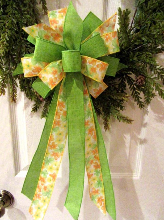 SPRING BOW YELLOW FLORAL RIBBON HANDMADE WREATH BOW PARTY BOW WIRED RIBBON