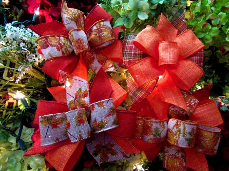 THANKSGIVING BOWS~ASSORTED COLORS~WIRED EDGE RIBBON~4 TABLE DECORATING BOWS