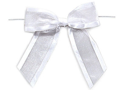 12 White Pre-tied Organza Bows w Twist Ties Holiday Valentine's Day Craft Gifts