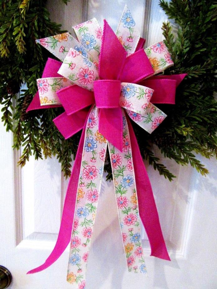 SPRING WREATH BOW MULTI-COLORED FLORAL WIRED EDGE RIBBON CHOOSE YOUR COLOR