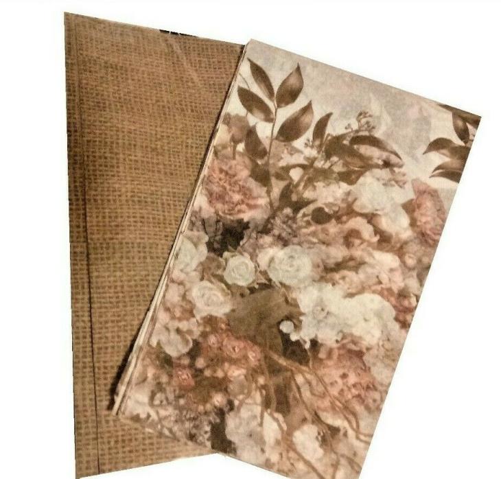 Antique Victorian  Floral Print Tissue Papers  / Solid Burlap Pattern Gift Wrap