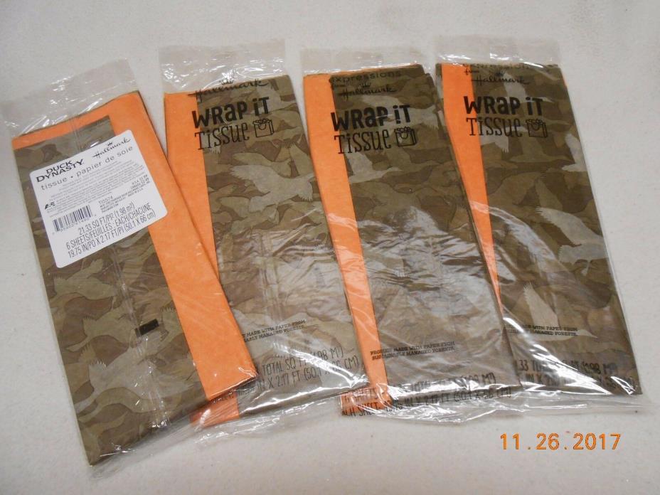 New lot 4 packs Hallmark Duck Dynasty tissue wrap paper 4 gift bags Last One FS
