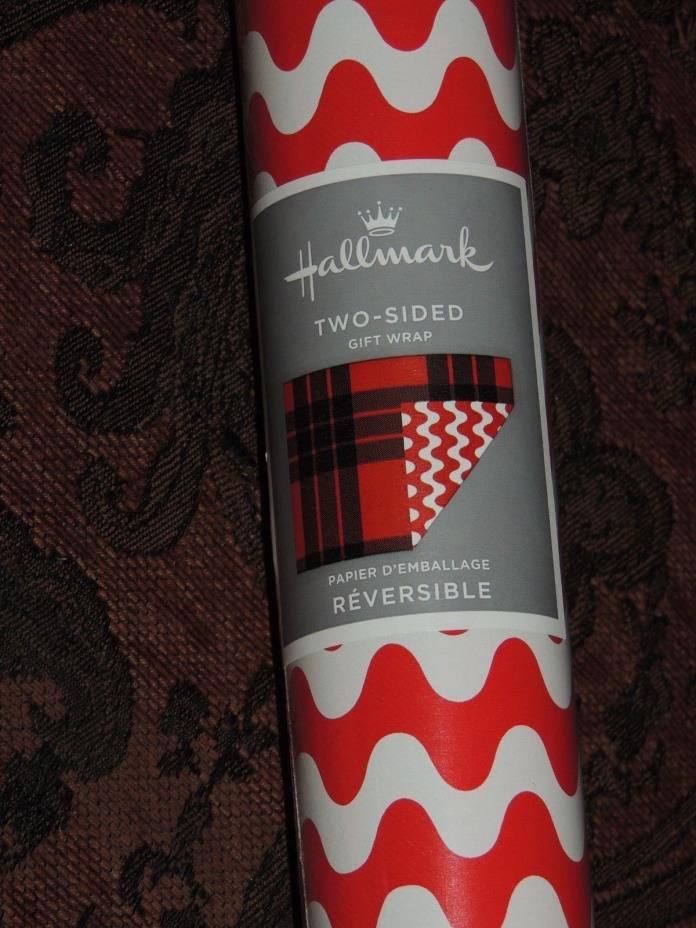WRAPPING PAPER REVERSIBLE HALLMARK 80 SQ FT RED BLACK PLAID  RED WHITE ZIGZAG