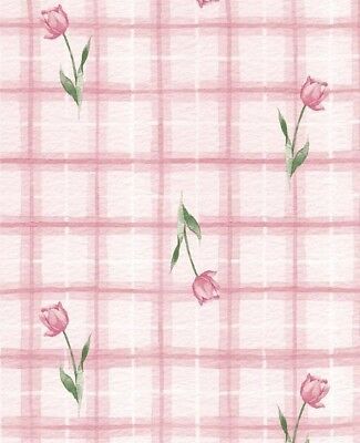 50 sheets Delicate Soft Pink Tulip & Plaid Tissue Paper # 225