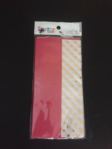 Spritz Gift Wrap Tissue Paper 8 Sheets Pink And White W/ Gold Polka Dots