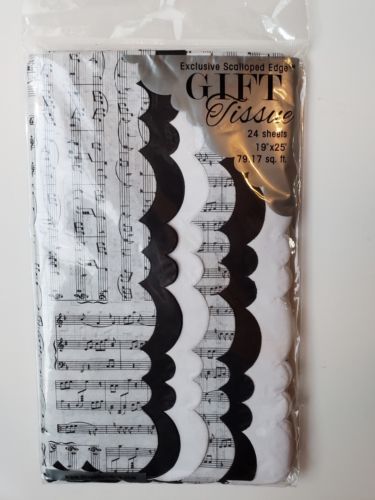 24 Scalloped Sheets Sheet Music Tissue Paper Black White Musical Notes Symphony