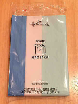 HALLMARK Gift Wrap Tissue Paper FIESTA Blue LIGHT Blue WHITE ~ 40 Sheets Total