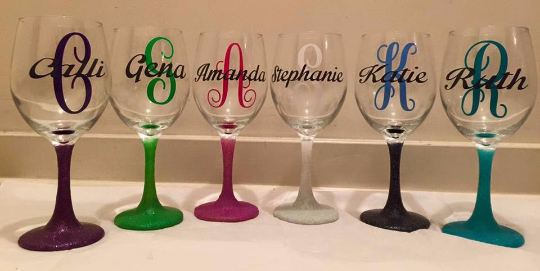 10 Glitter Dipped Bridesmaid Wine Glass Personalized Gift Bachelorette Wedding
