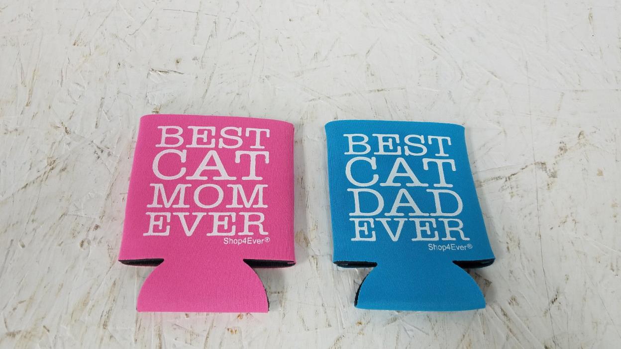 Best Cat Dad Ever & Best Cat Mom Ever Beer Can Coolie  2 Pack Coozie Koozie