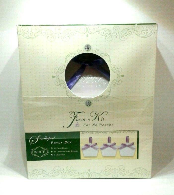 Scalloped Favor Boxes Kit W/Satin Ribbon for Wedding Baby Shower Birthday 50ct