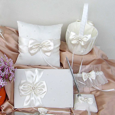 Wedding Flower Girl Basket Rings For Ring Bearer Pillow Garter Guest Book Pen