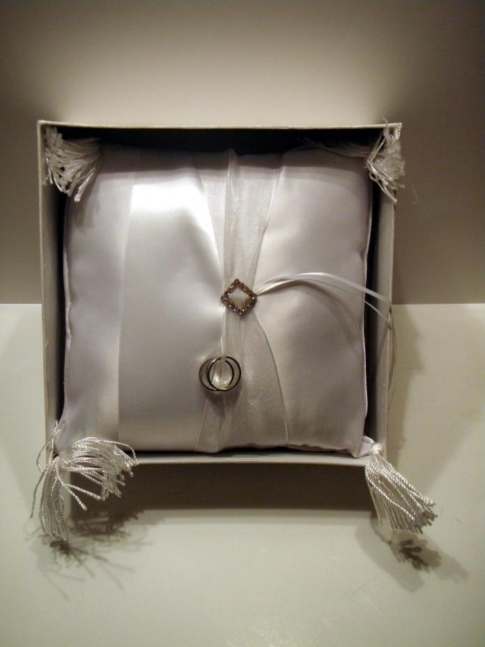 White Ribbon Tassels Ring Bearer Pillow