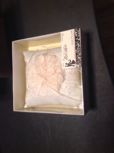 Ring Bearer Pillow Studio His and Hers White With Lace & Ribbon