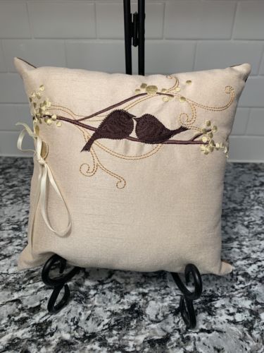 Weddingstar Love Birds Ring Bearer Pillow Tan & Brown - Square - Handle