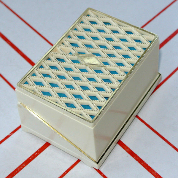 Classy Vintage Retro Double Wedding Ring Presentation Box Turquoise Blue & Ivory