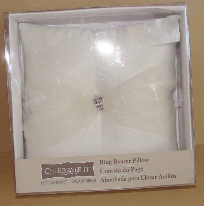 New In Box White Wedding  Ring Bearer Pillow With Rhinestones By Celebrate It