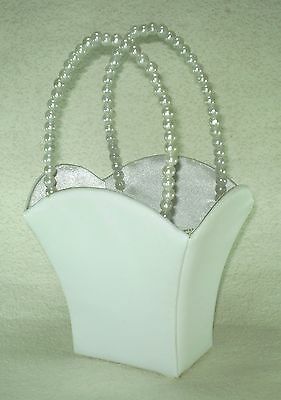 Lillian Rose Flower Girl Basket Satin with Pearl Handles white or ivory