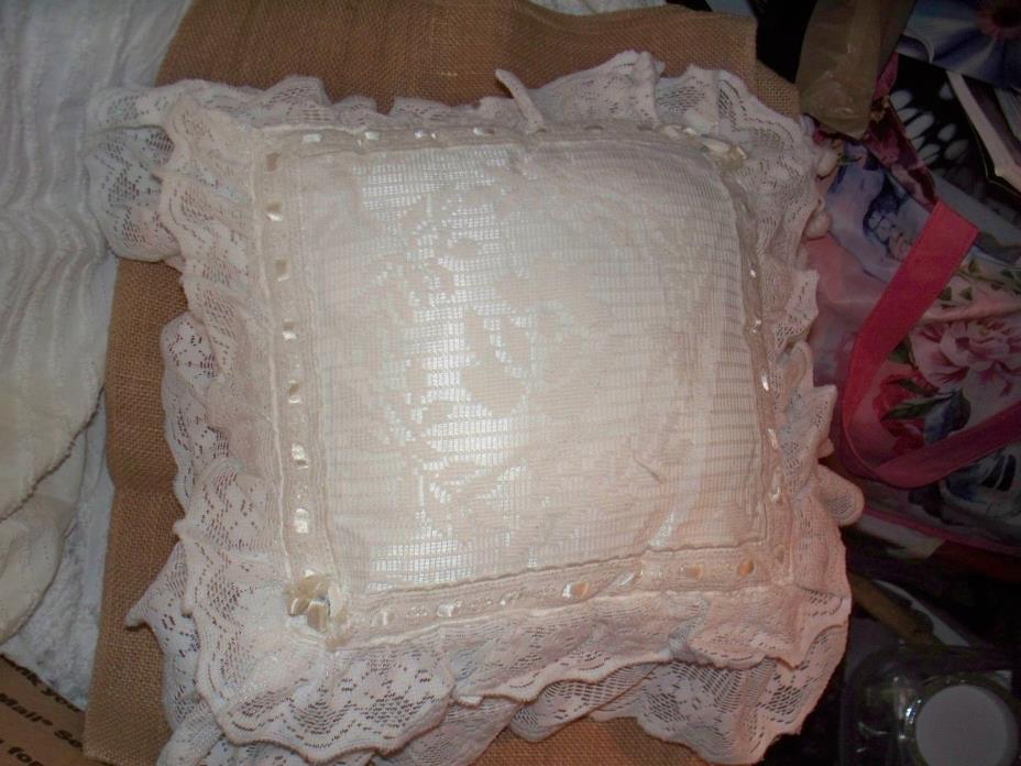 PILLOW, WHITE LACE,SQUARE SHAPE, RING BEARER, LITTLE GIRLS ROOM