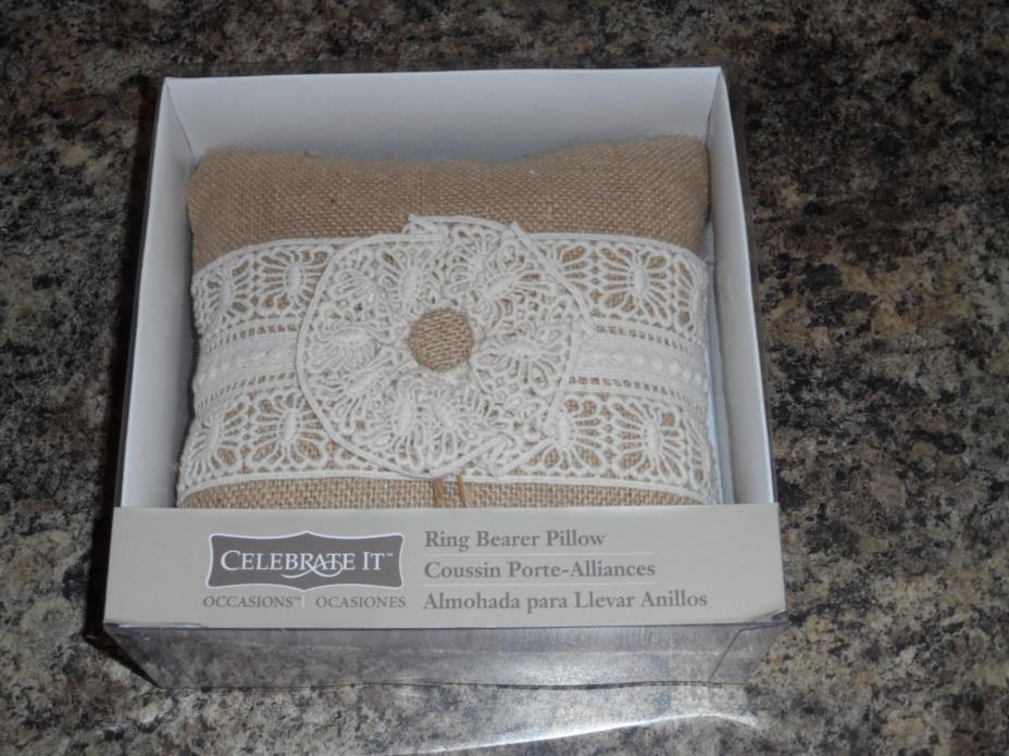 Celebrate It Occasions Off White and Brown Ring Bearer Pillow New in Box