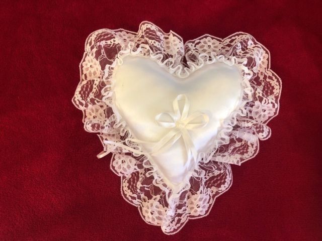 wedding ring bearer pillow white lace heart shaped