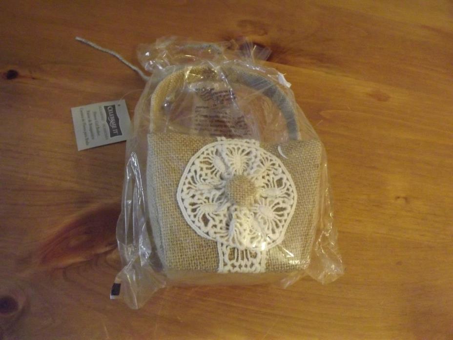 new burlap FLOWER GIRL BASKET LINED NEW IN PACKAGE