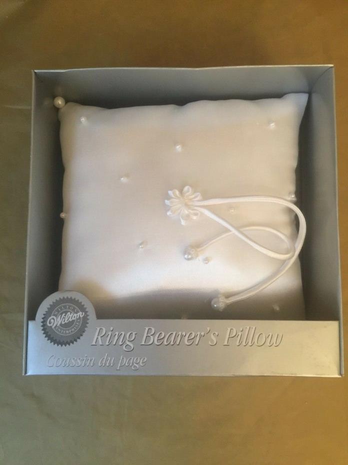 NEW  IN BOX - Wilton Ring Bearer's Pillow - White Satin & White Pearls