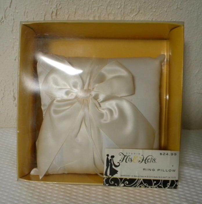 His And Hers Studio Ring Bearer Ivory Ribbon Bow Wedding Soft Square Pillow