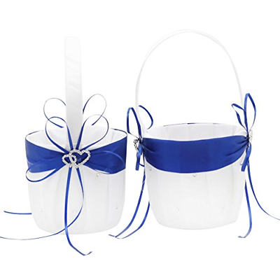 AmaJOY 2pcs Beach Wedding Flower Girl Basket White and Royal Blue Flower Basket